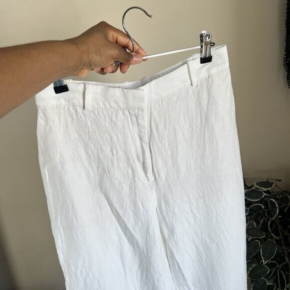 ARITZIA BABATON Day Linen Viscose Blend Pants White Cropped Straight Leg Size 6 - Picture 2 of 6